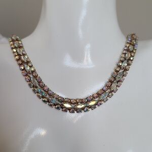 Sherman Luxury Aurora Borealis Rhinestone 3 Row Choker Statement Party Necklace